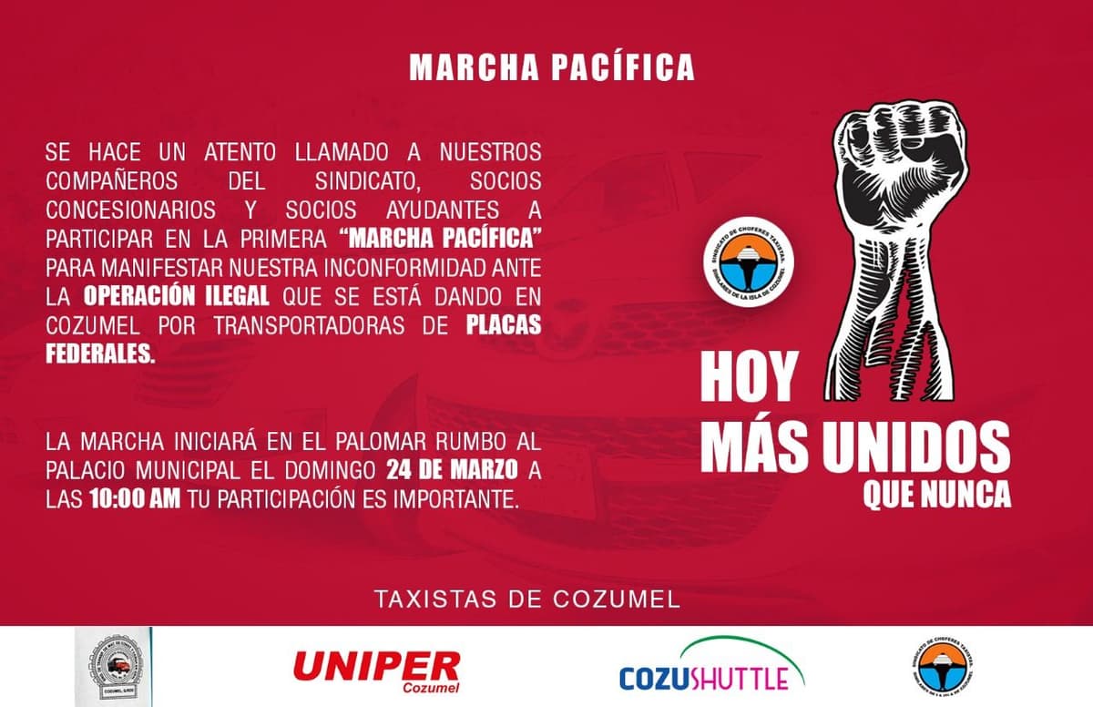 Taxistas de Cozumel convocan a marcha contra transportadoras federales