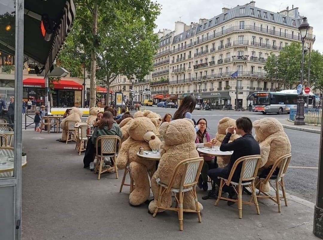 ¡Restaurante de París sienta osos de peluche en sus mesas para guardar la distancia!
