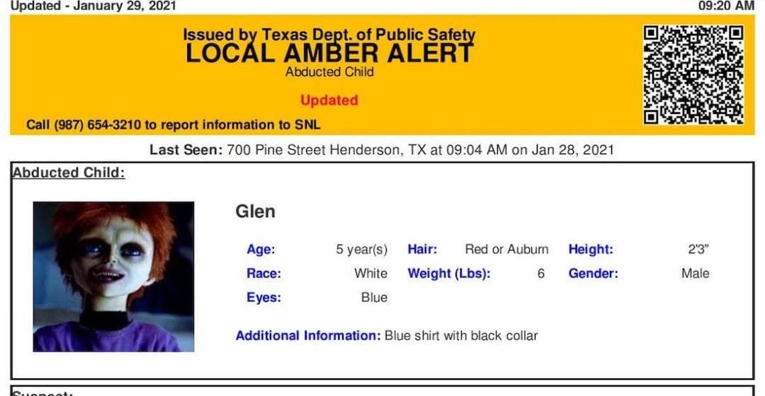 Texas emite por error una Alerta Amber por desaparición del hijo de Chucky