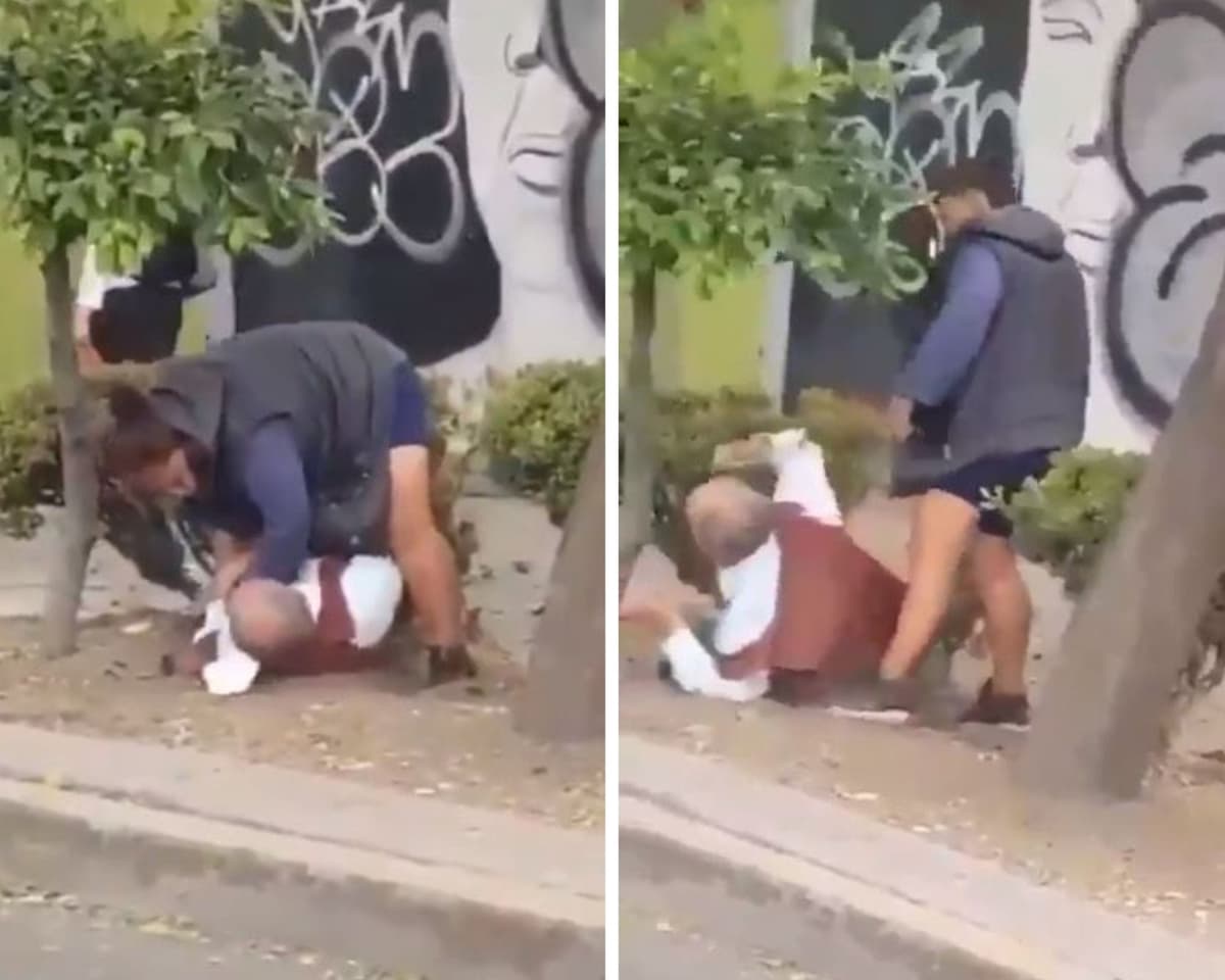 Mujer golpea brutalmente a abuelito en la calle y la exhiben en redes