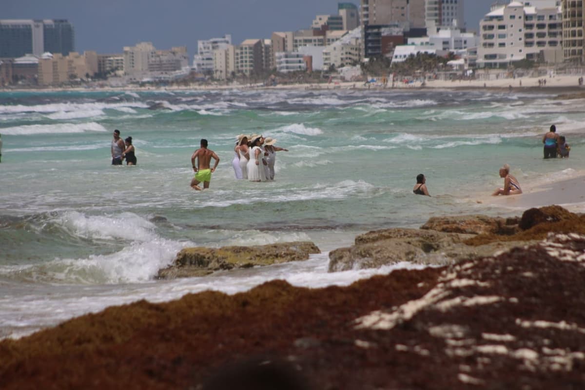 Limpian ‘manchón atípico’ de sargazo en Cancún