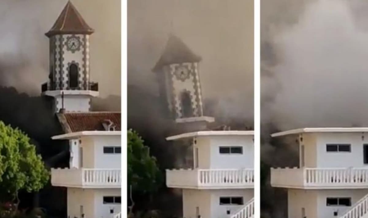 VIDEO: Captan momento exacto en que iglesia es destruida por la lava del volcán