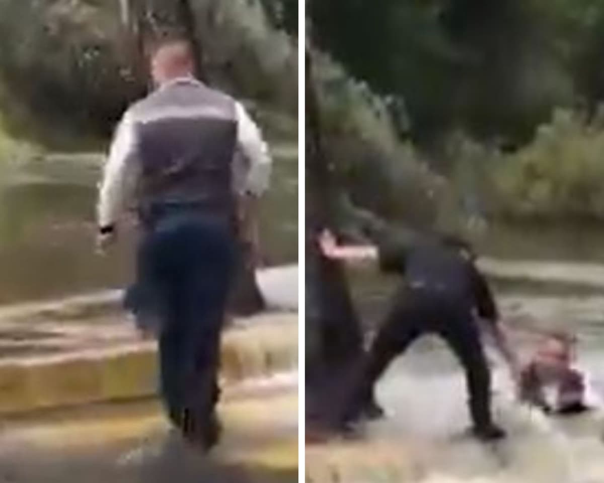 VIDEO: Funcionario de San Luis Potosí cae en un hoyo durante inundaciones