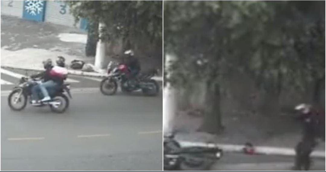 Video: Motociclista huye de asalto y regresa para dispararle a ladrones