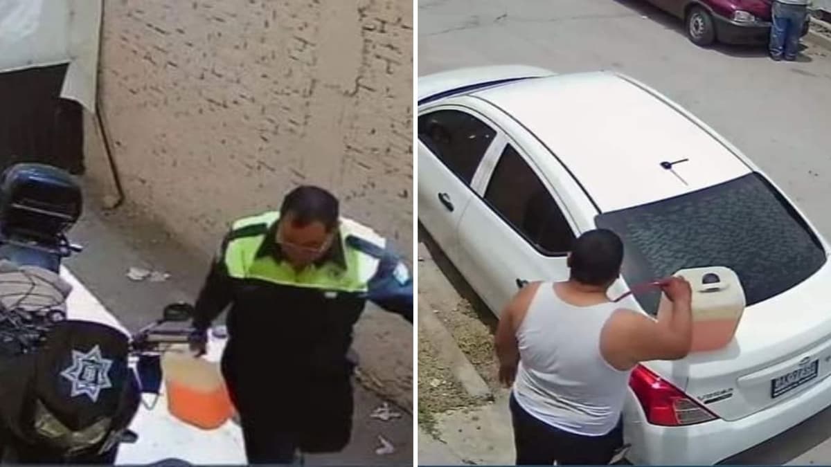 VIDEO: Exhiben a policía de tránsito robando gasolina con una manguera en Durango