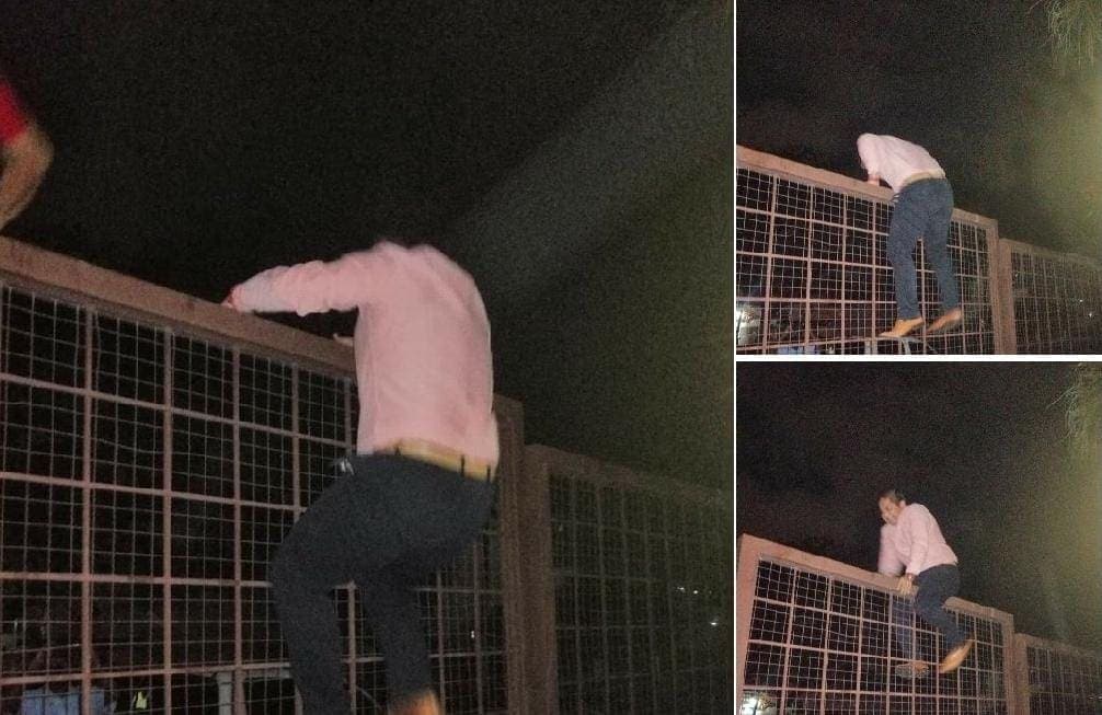 Captan a diputado de Morena brincando la reja del Congreso para irse a su casa