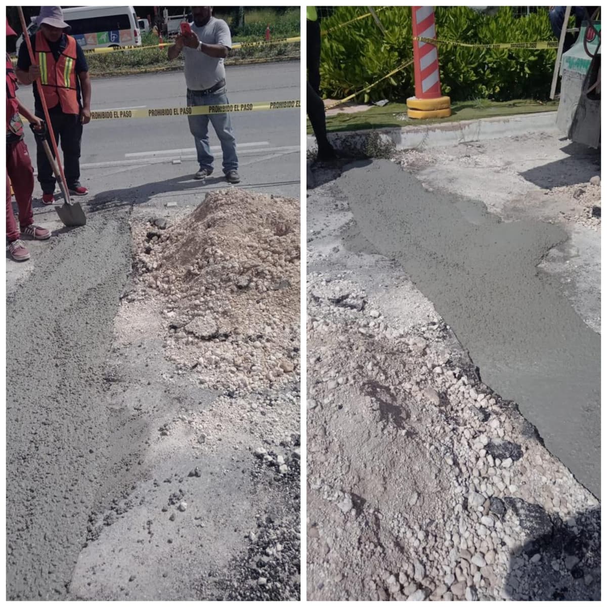 Reparan 'Cora socavón' que surgió en carretera de Tulum