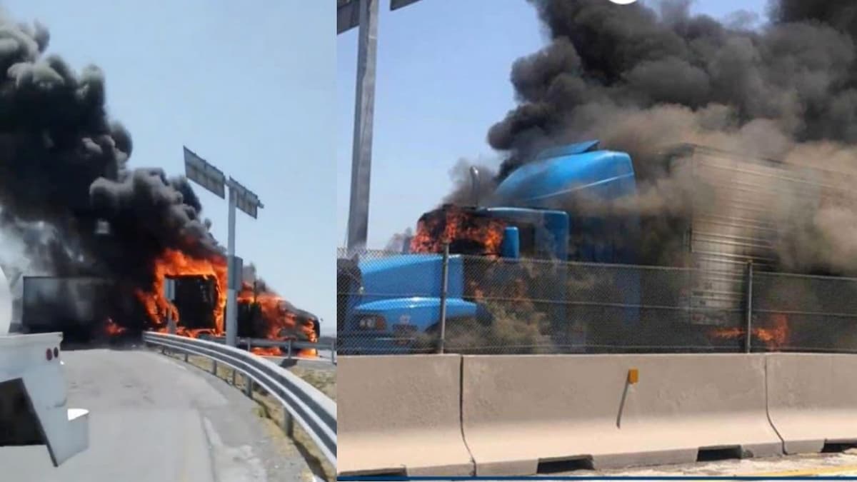 Incendian tráileres durante bloqueo en puente internacional Reynosa-Pharr