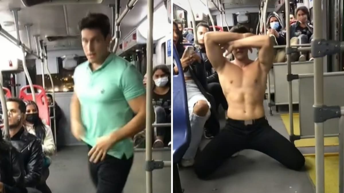VIDEO: Hombre hace show de striptease en un autobús y se vuelve viral