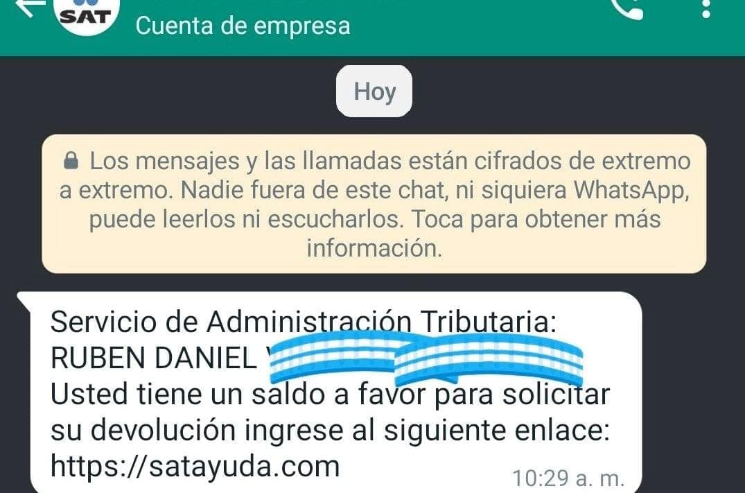 Nueva estafa; se hacen pasar por el SAT en WhatsApp
