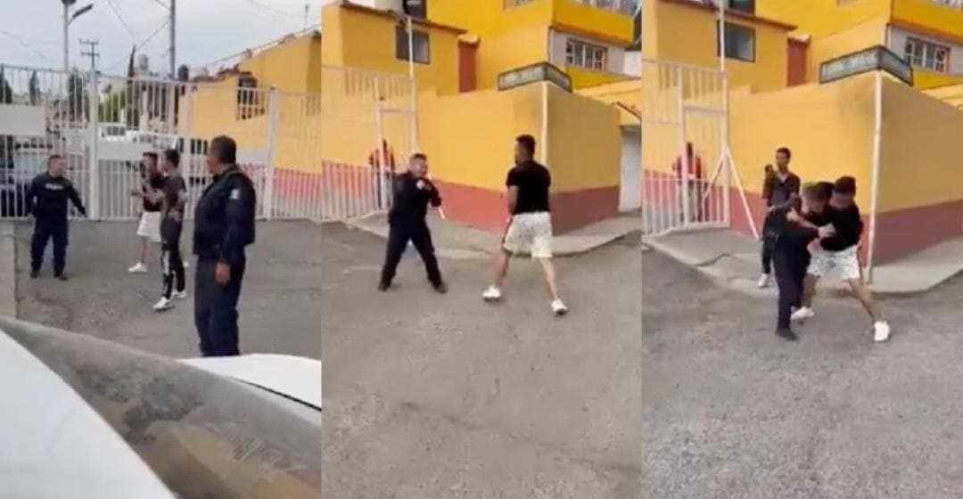 Video: Policía y un joven se agarran a golpes en el Edomex