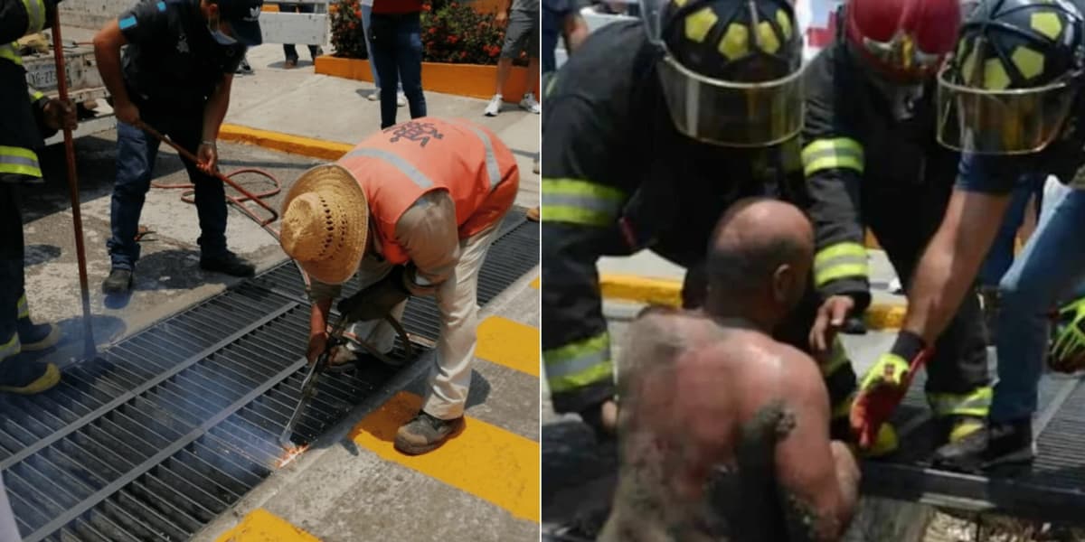 Hombre se mete a la playa y termina en el drenaje en Veracruz