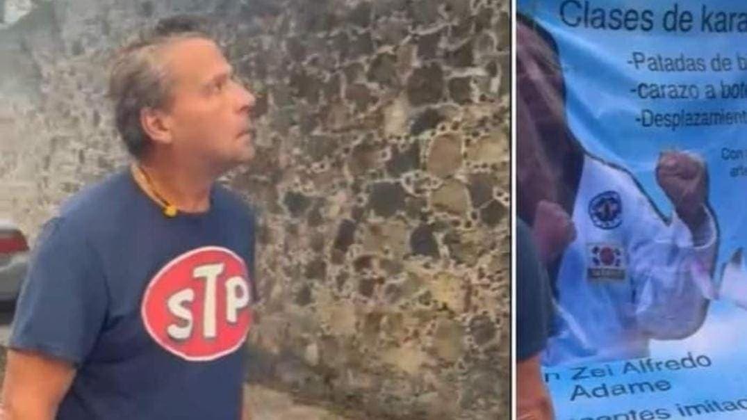 Video: Se enoja Alfredo Adame; cuelgan lona en su casa donde "ofrece clases de karate"