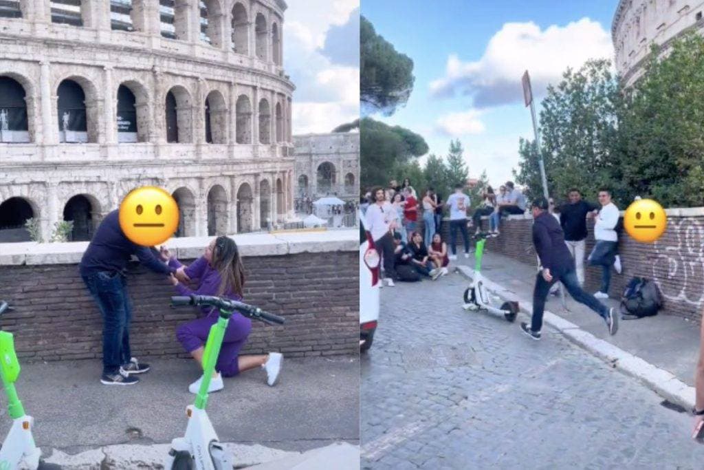 VIDEO: Ella le propone matrimonio a su novio en Roma, él se espanta y huye corriendo