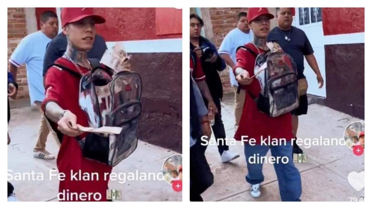 Video: Con billetes de 500 pesos en mano, rapero Santa Fe Klan regresa a su humilde barrio