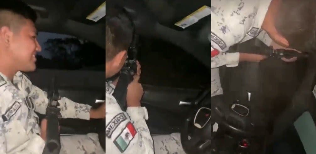 VIDEO: Captan a elemento de la Guardia Nacional jugando al manejar y disparando al aire
