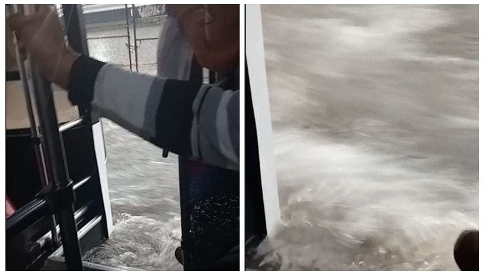 VIDEO: Chófer piden a pasajeros "rezar" para pasar por una calle inundada