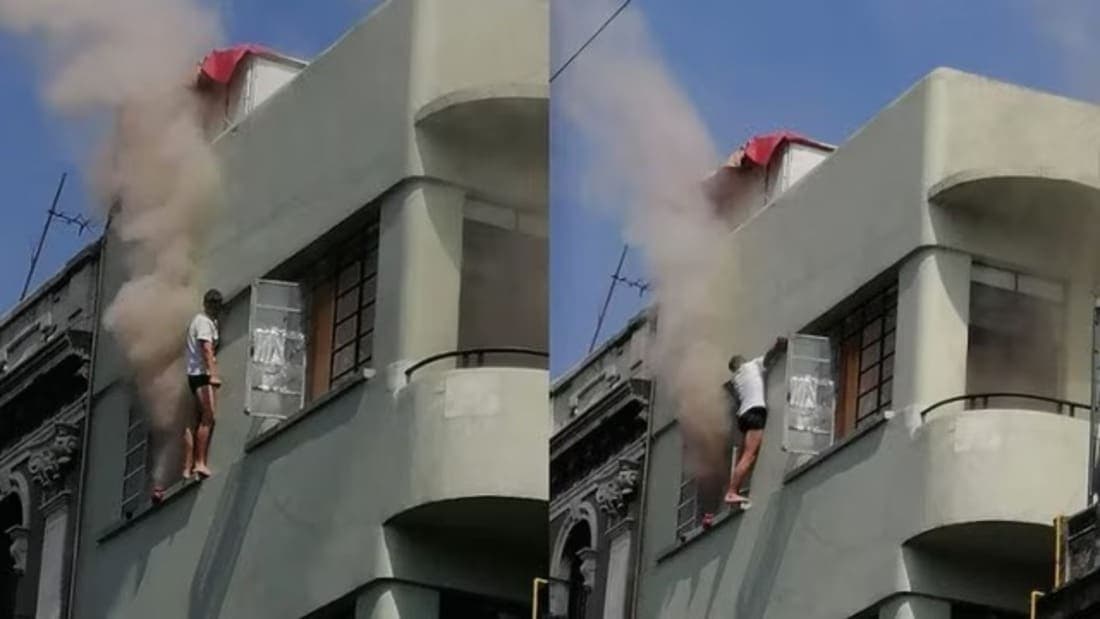 Video: Joven cae desde el tercer piso de un edificio tras incendio en la CDMX