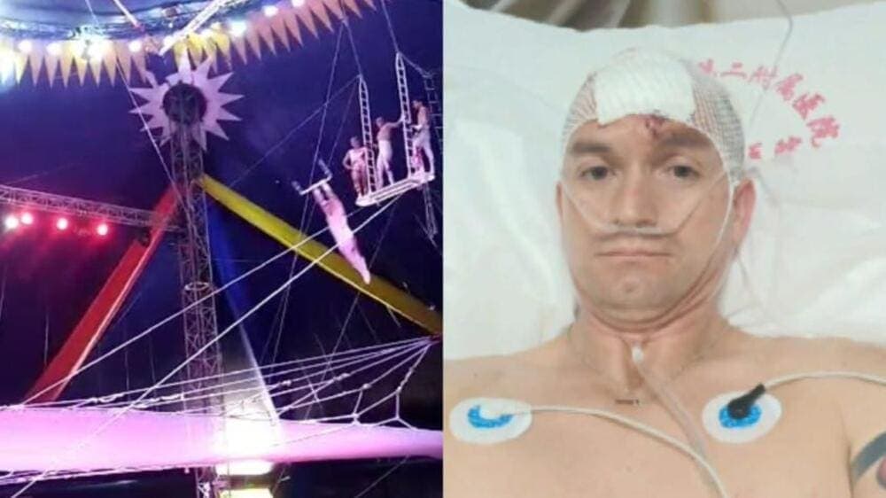Video: Trapecista cae al vacío tras colapsar plataforma de circo en China