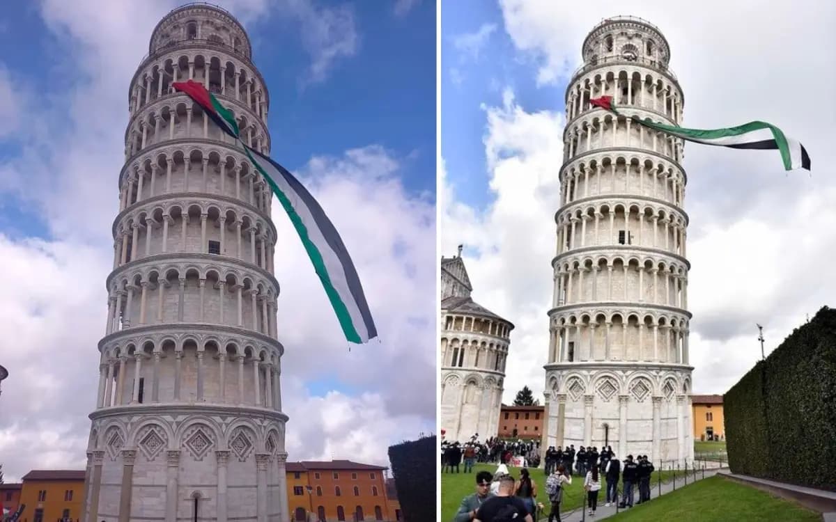 VIDEO: Suben la Torre de Pisa y cuelgan la bandera de Palestina