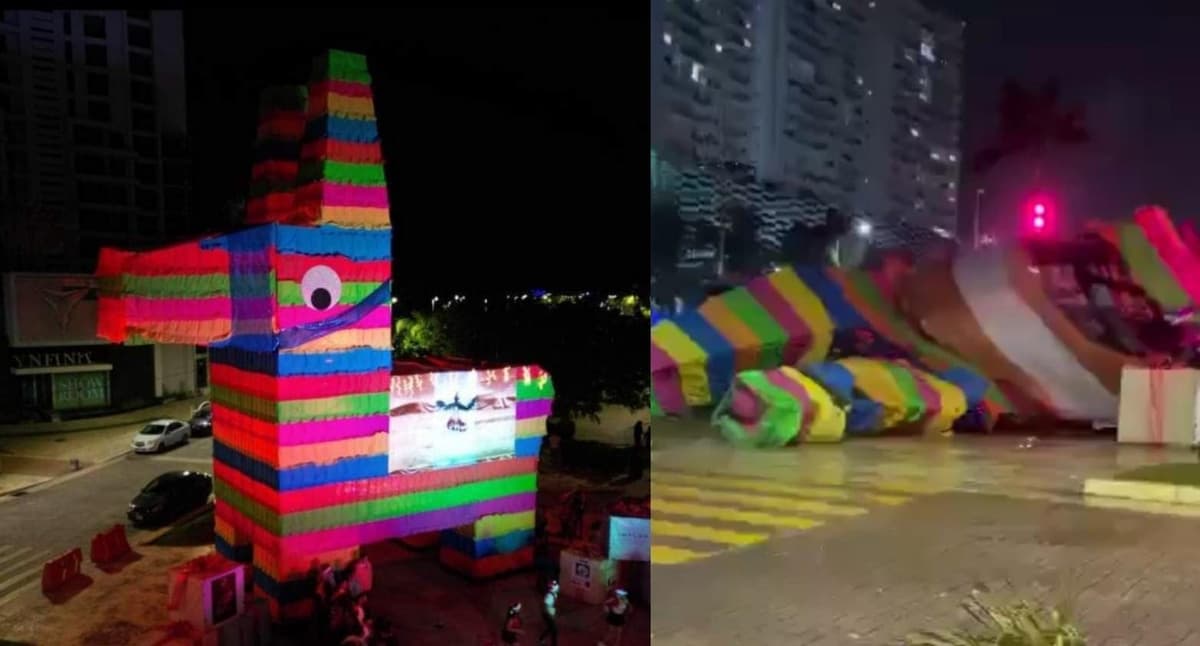 Video: Fuertes vientos derriban al burrito sabanero de Malecón Tajamar en Cancún