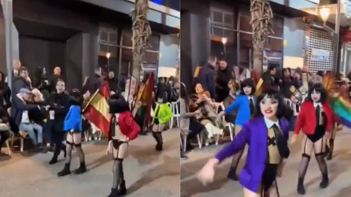 VIDEO: Con maquillaje, ropa interior, ligueros y banderas LGBT, desfilan niños durante el carnaval de España