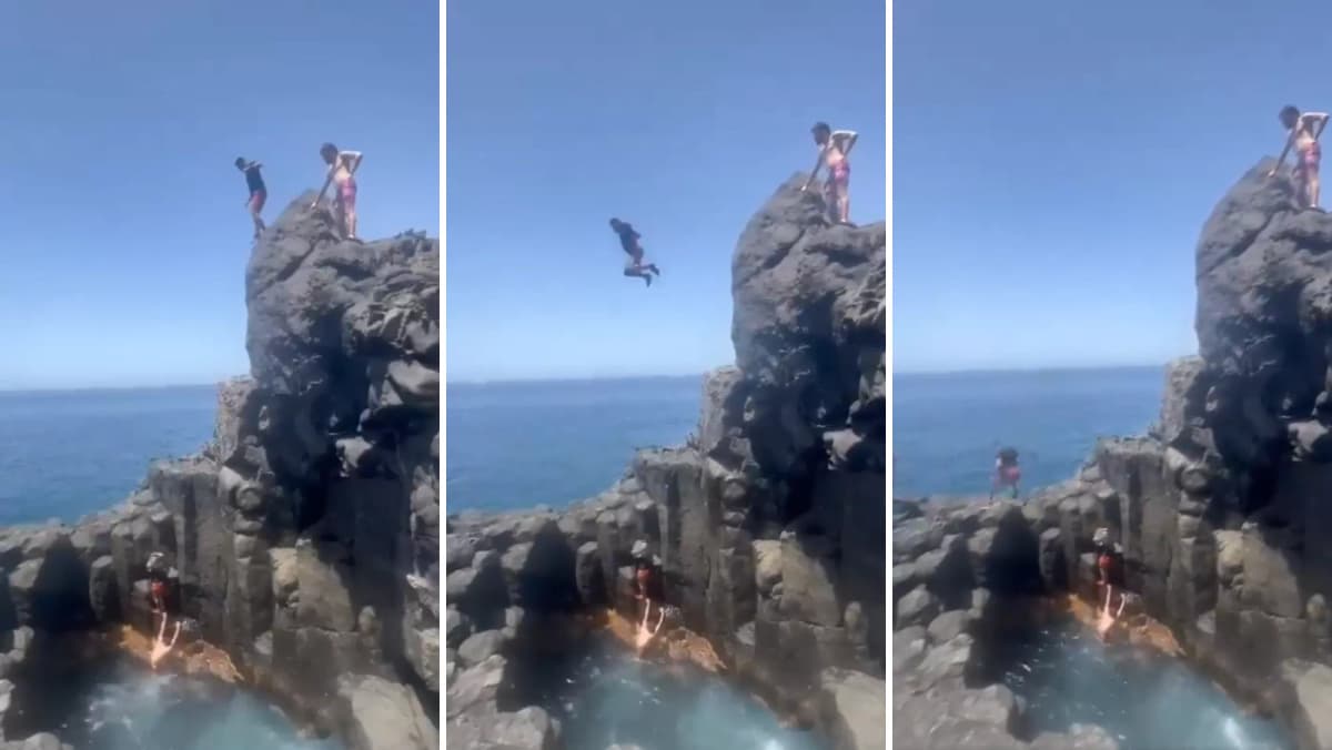 VIDEO: Turista se estrella sobre las rocas al saltar de gran altura en costas de Tenerife, España