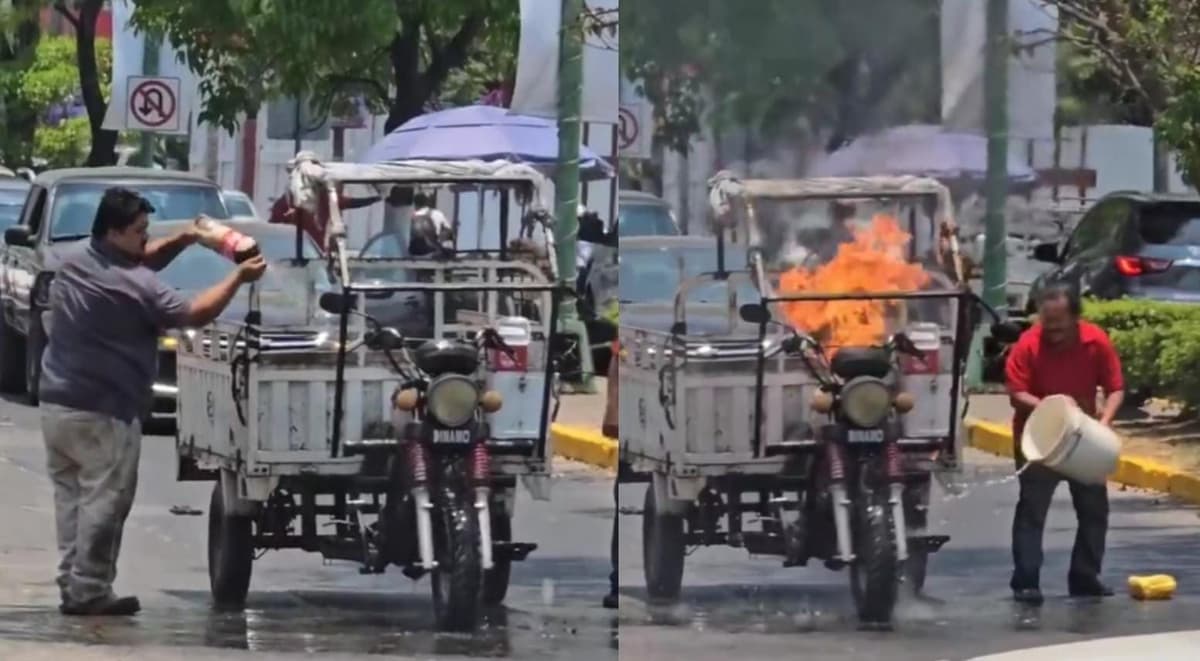 Video: Se incendia mototaxi y mexicano lo apaga con una Coca-Cola