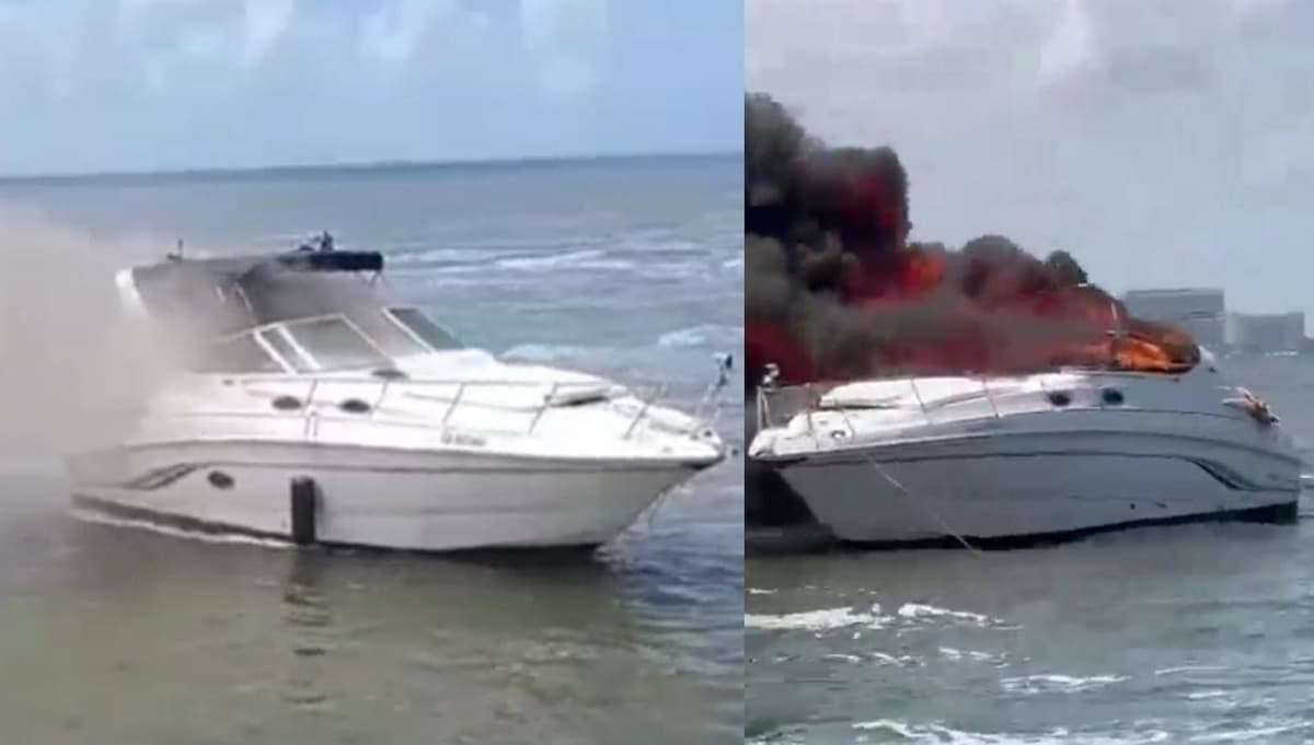 Video: Se incendia una embarcación a la altura del puente Calinda en Cancún