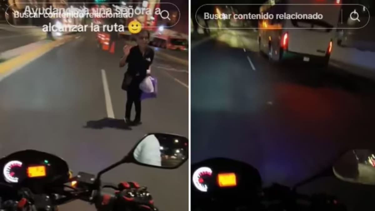VIDEO: Motociclista ayuda a una señora a alcanzar su camión y recibe elogios en redes sociales