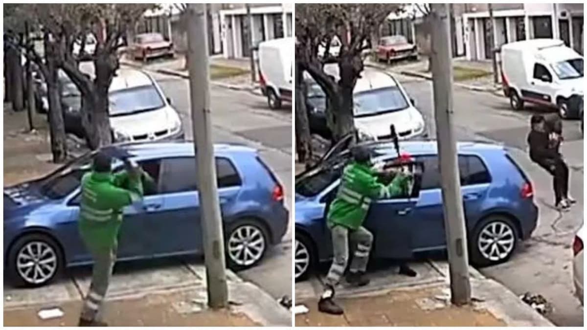Video: Barrendero espanta a escobazos a dos ladrones que intentaban robar un auto en Buenos Aires