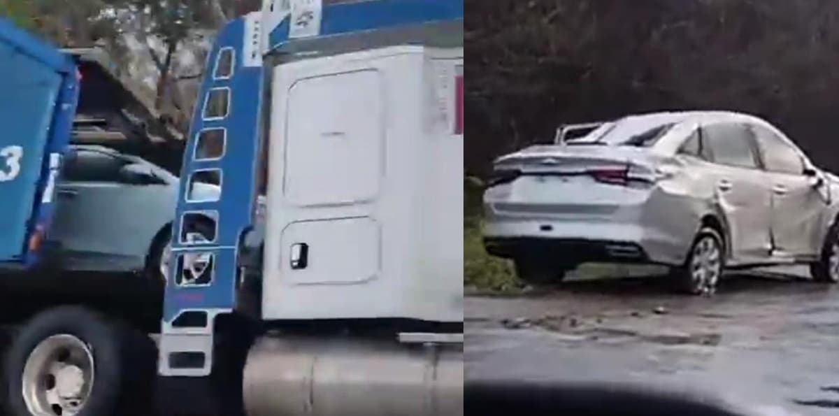 Se accidenta tráiler que transportaba automóviles nuevos cerca del aeropuerto de Tulum