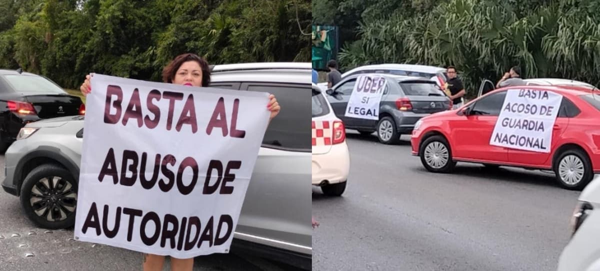 Protestan choferes de Uber en Cancún contra presuntos abusos de la Guardia Nacional