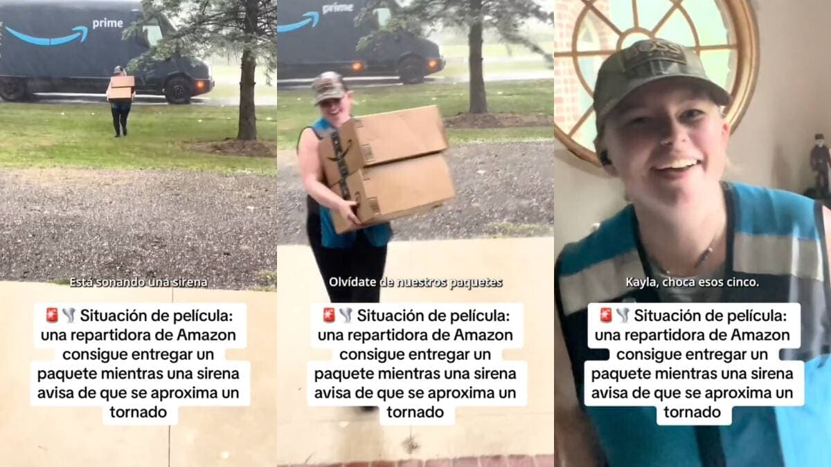 VIDEO: Captan a repartidora de Amazon “luchando” con un tornado para entregar paquete a tiempo