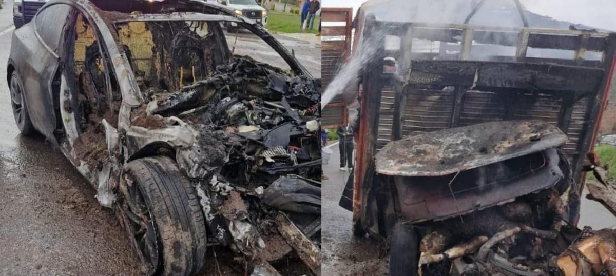 Video: Mueren tres personas calcinadas tras choque entre un Tesla y una camioneta en Tlaxcala