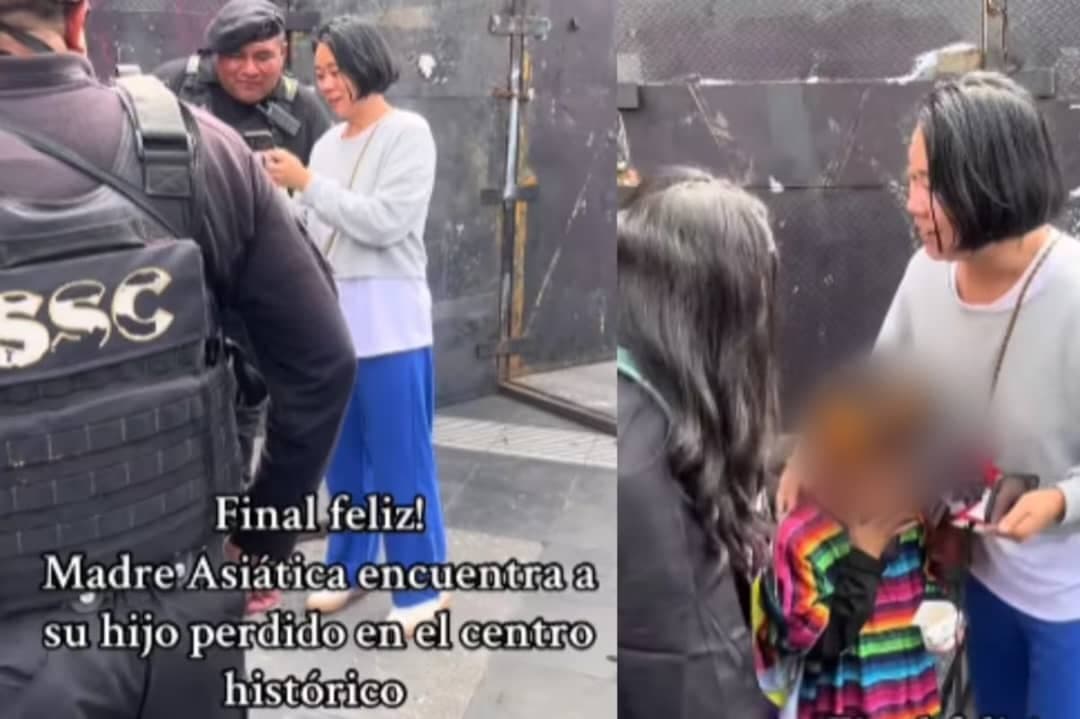 VIDEO: Turista asiática se hace viral tras perder a su hijo en el Centro Histórico de CDMX; guardias la ayudaron a encontrarlo
