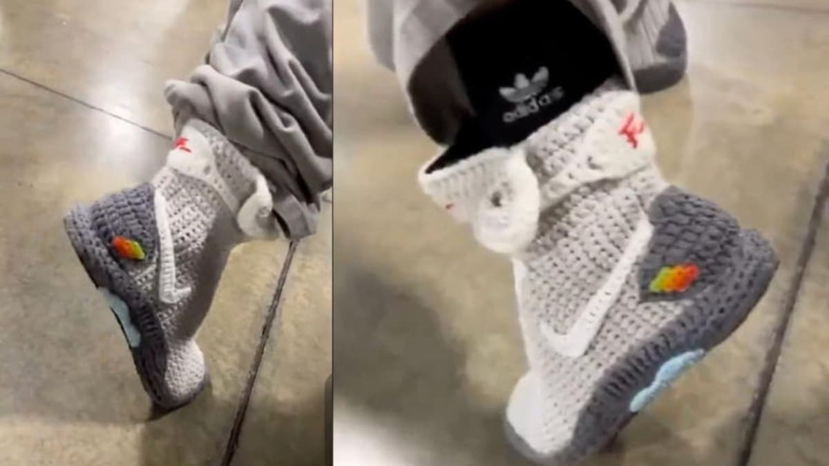 Video: Joven no tenía dinero para unos tenis Nike y su abuelita le tejió unos