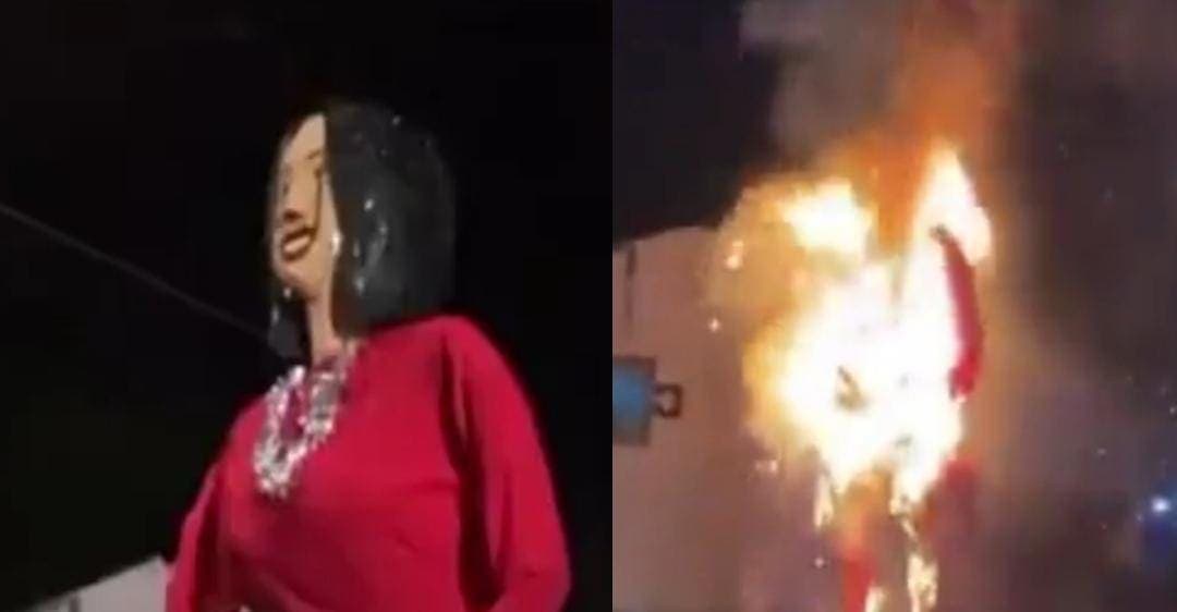 Video: Quemaron figura de Ángela Aguilar en Cancún para despedir al Año Viejo