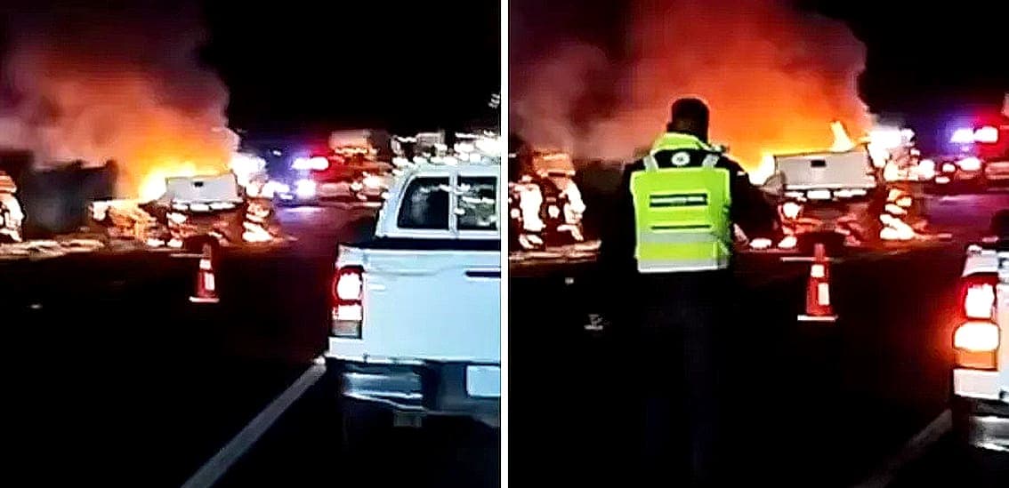 Mueren dos personas tras choque de autobús con camionetas en Hidalgo