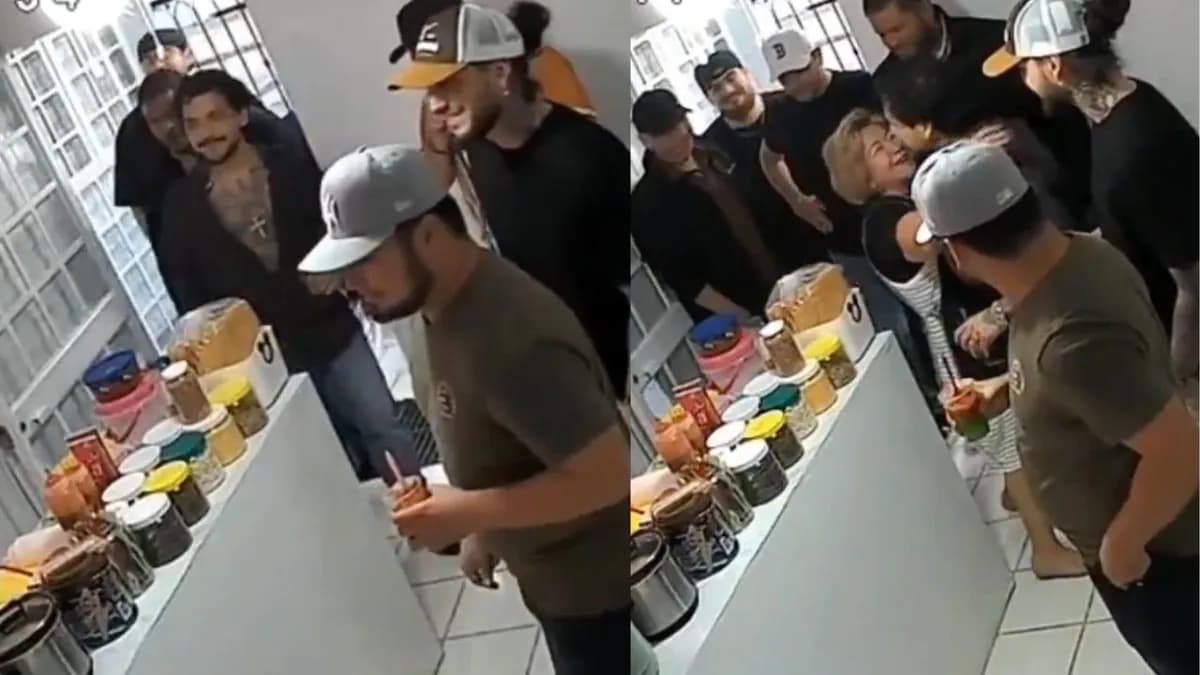 VIDEO: Dueña de establecimiento abraza y besa a Christian Nodal tras verlo en su restaurante