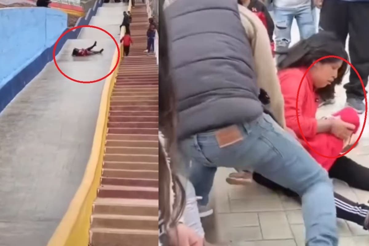 VIDEO: Madre se lanza con su hijo por una resbaladilla y la acusan de ponerlo en peligro