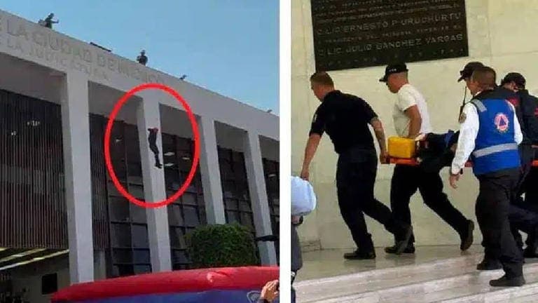 Video: Bombero resulta lesionado durante Simulacro Nacional; se lanzó de una altura de 10 metros