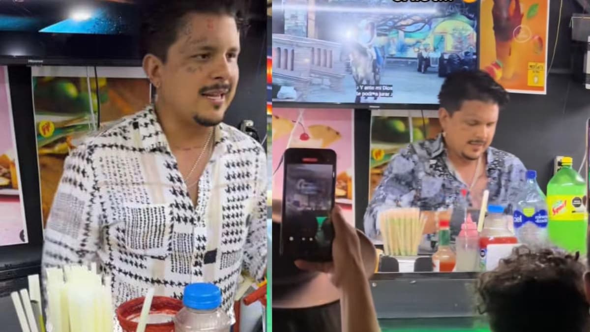 Video: Encuentran al doble de Christian Nodal en la Feria de San Marcos; prepara bebidas mientras canta