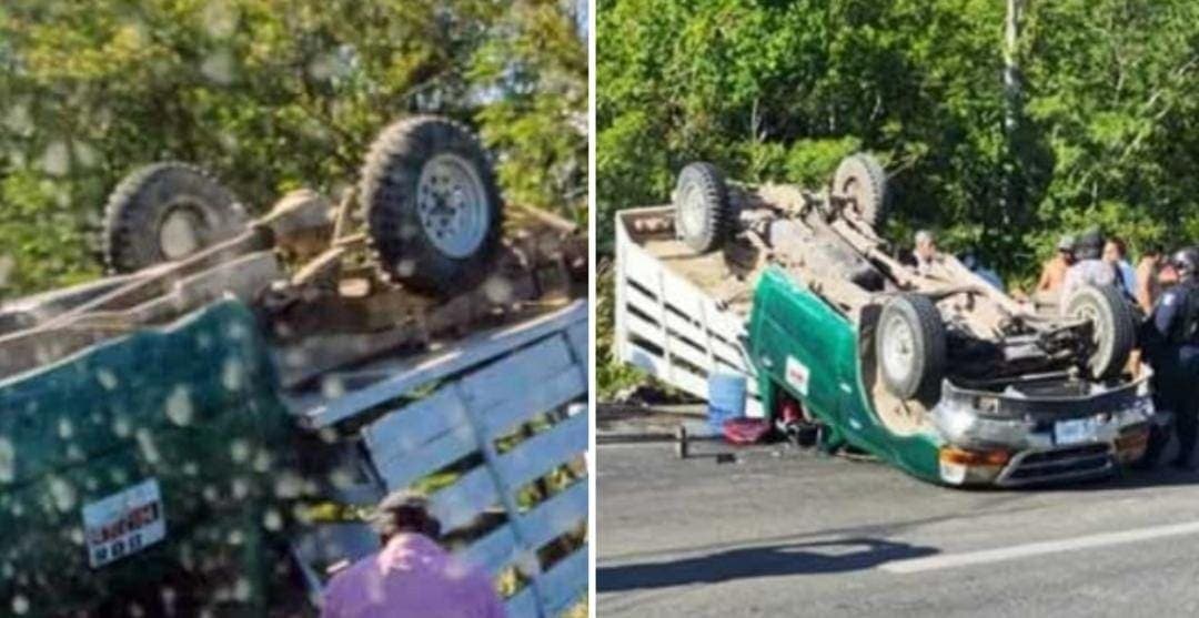 Fuerte volcadura de camioneta en Chetumal deja 10 personas lesionadas