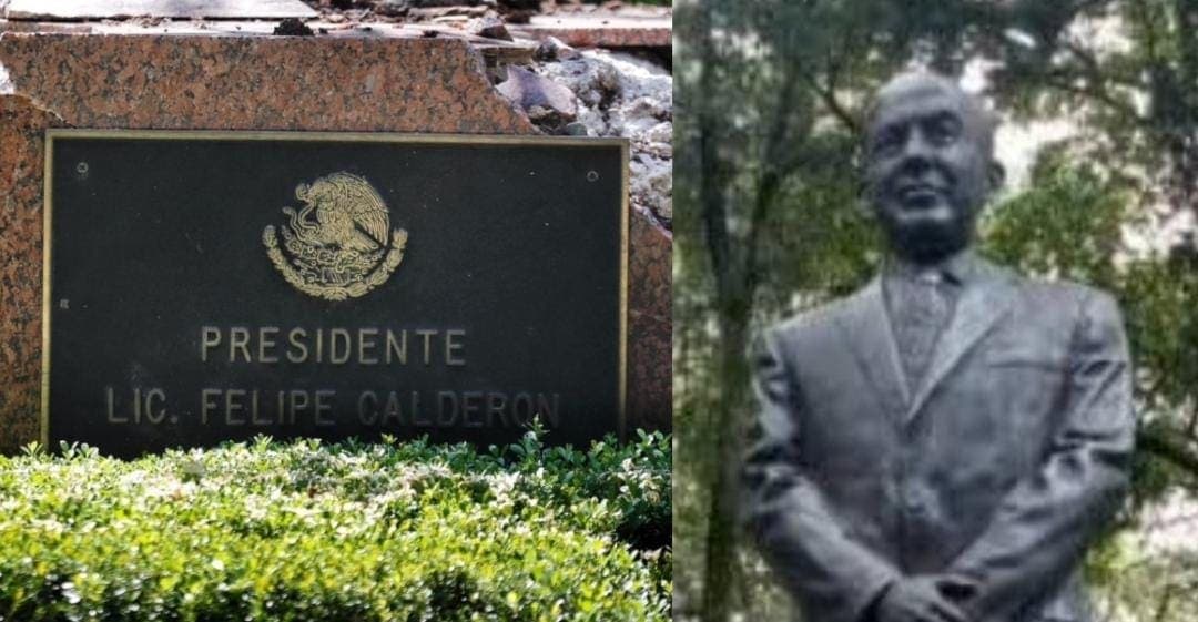 Árbol derriba estatua de Felipe Calderón en Los Pinos; internautas dicen que la "naturaleza es sabia"