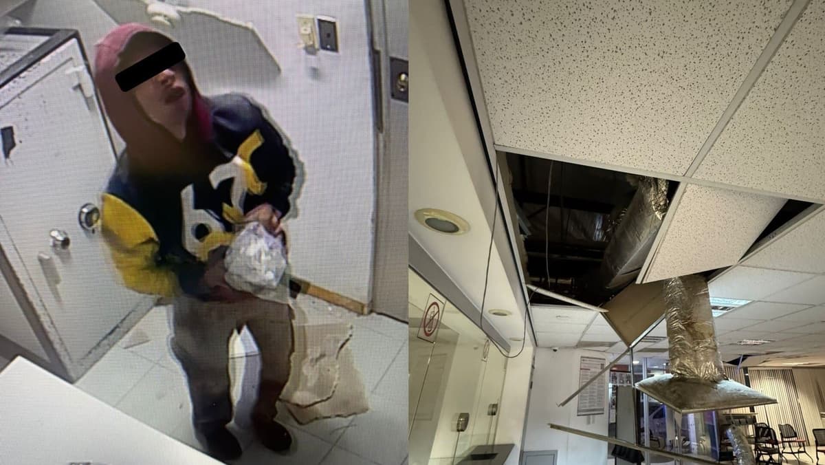 Detienen a sujeto por intentar robar un banco abriendo un boquete en la pared en Saltillo, Coahuila
