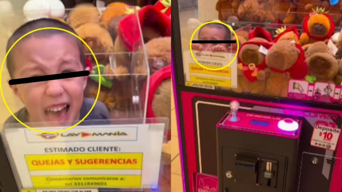 Video: Niño llora tras quedarse atrapado en máquina de peluches en México