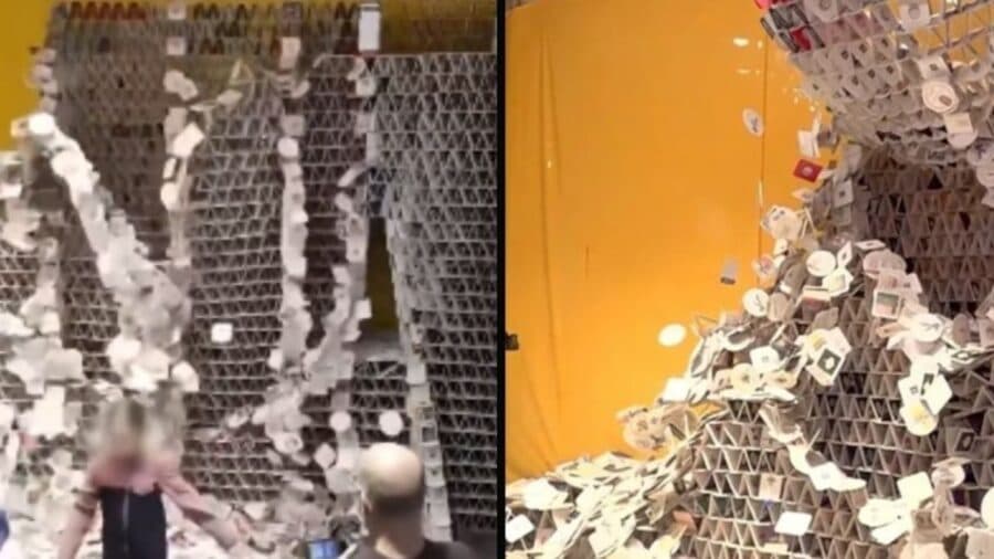 Video: Niña derriba escultura de 60 mil vasos y arruina intento de récord mundial en Alemania