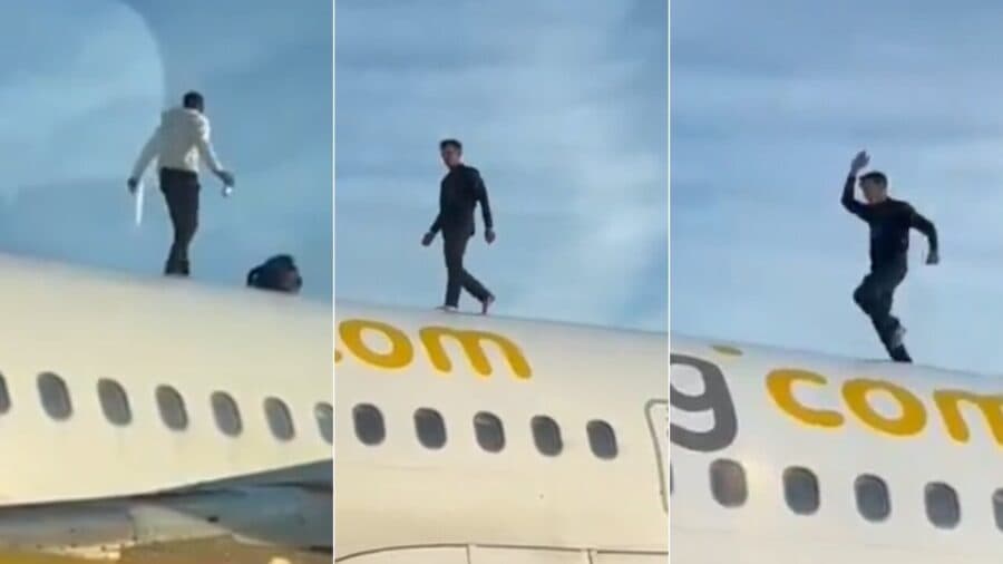 Video: Hombre se sube al techo de un avión en Valencia, España y retrasa dos horas un vuelo a Ámsterdam