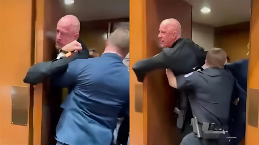 Video: Rompen el brazo a exmarine que protestaba en Senado de Estados Unidos por guerra contra Irán